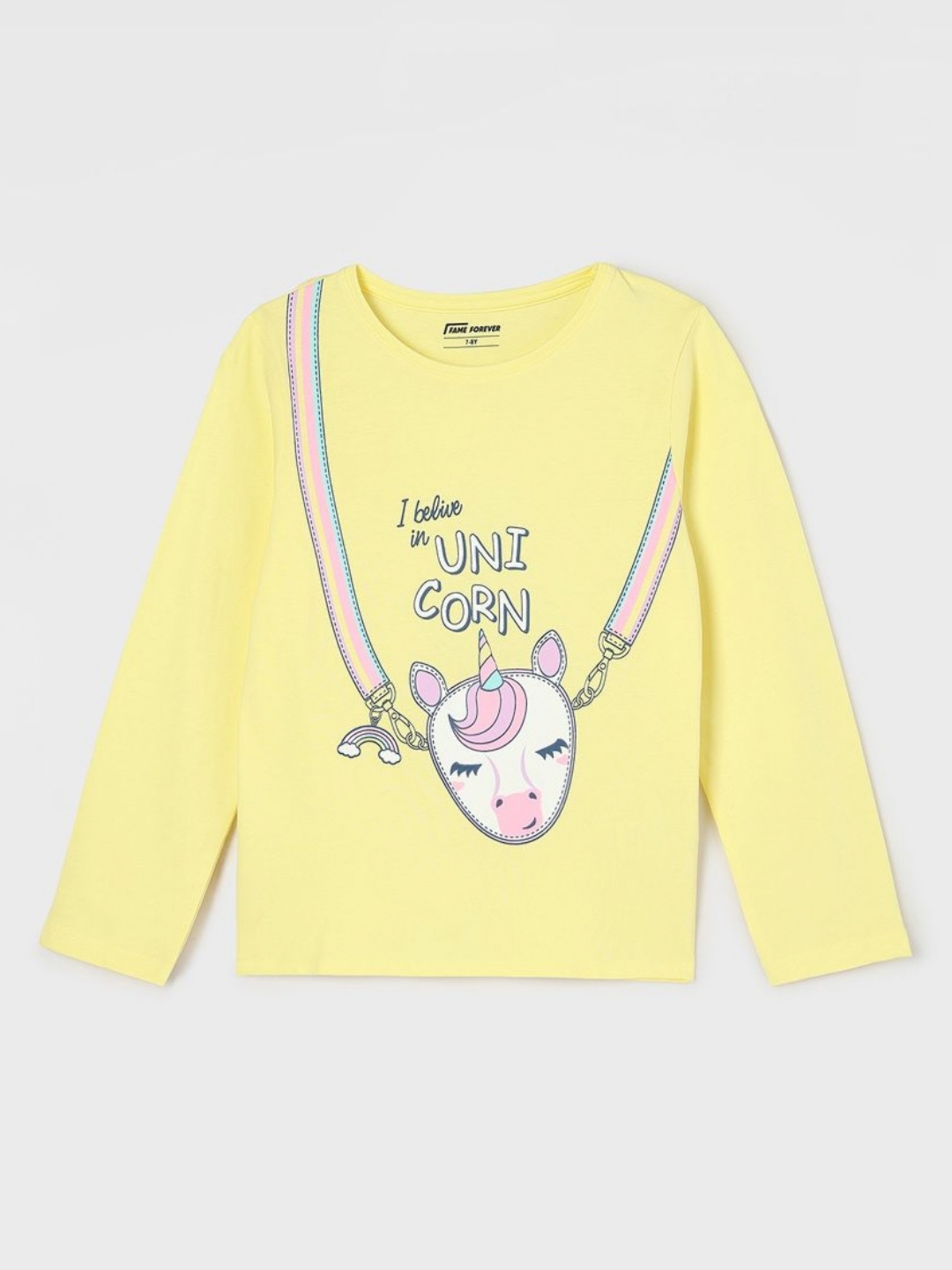 

Fame Forever by Lifestyle Girls Graphic Printed Round Neck Cotton T-shirt, Yellow