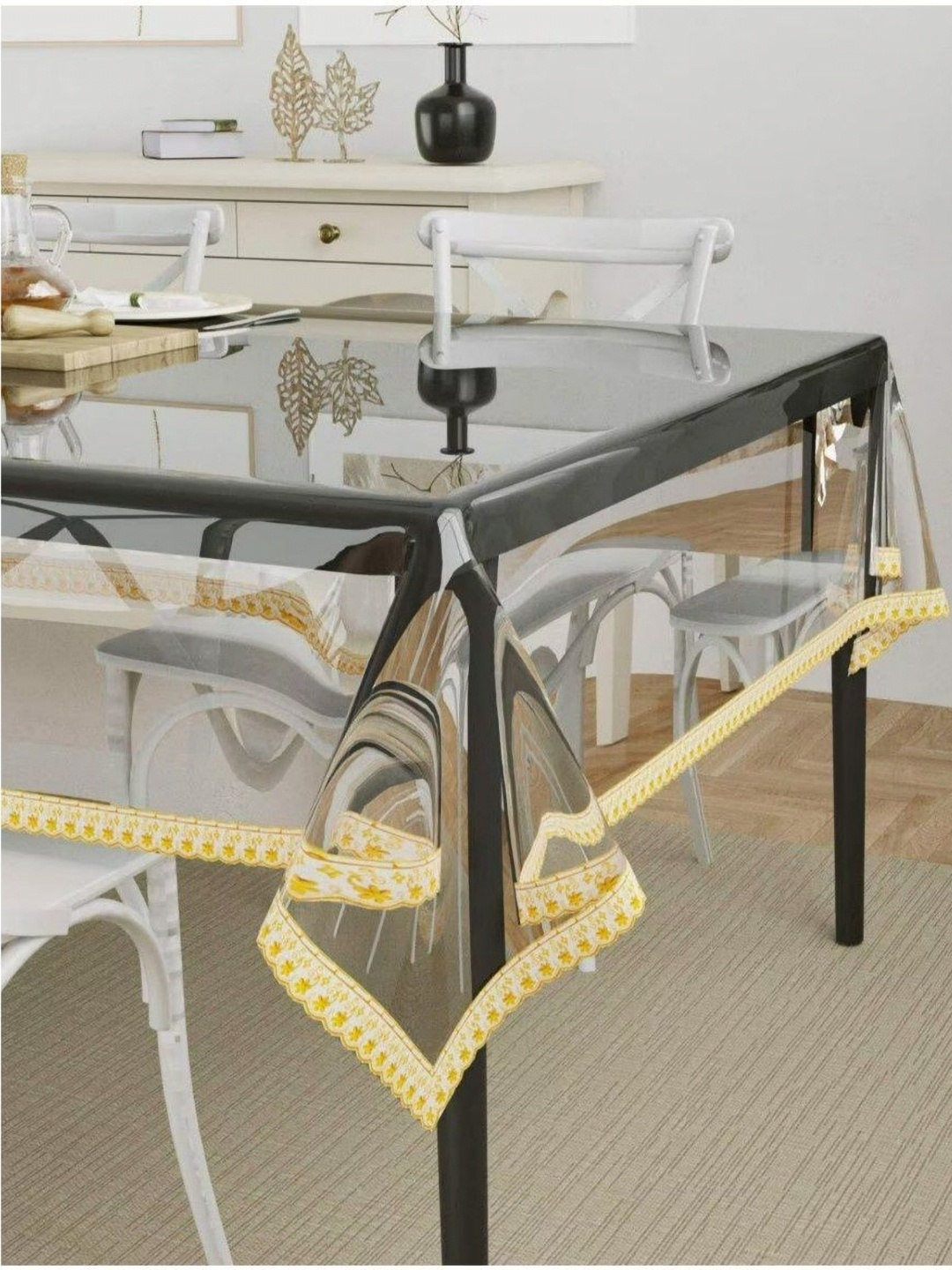 

UrbanArts Gold Toned & Transparent Waterproof 6 Seater Table Cover