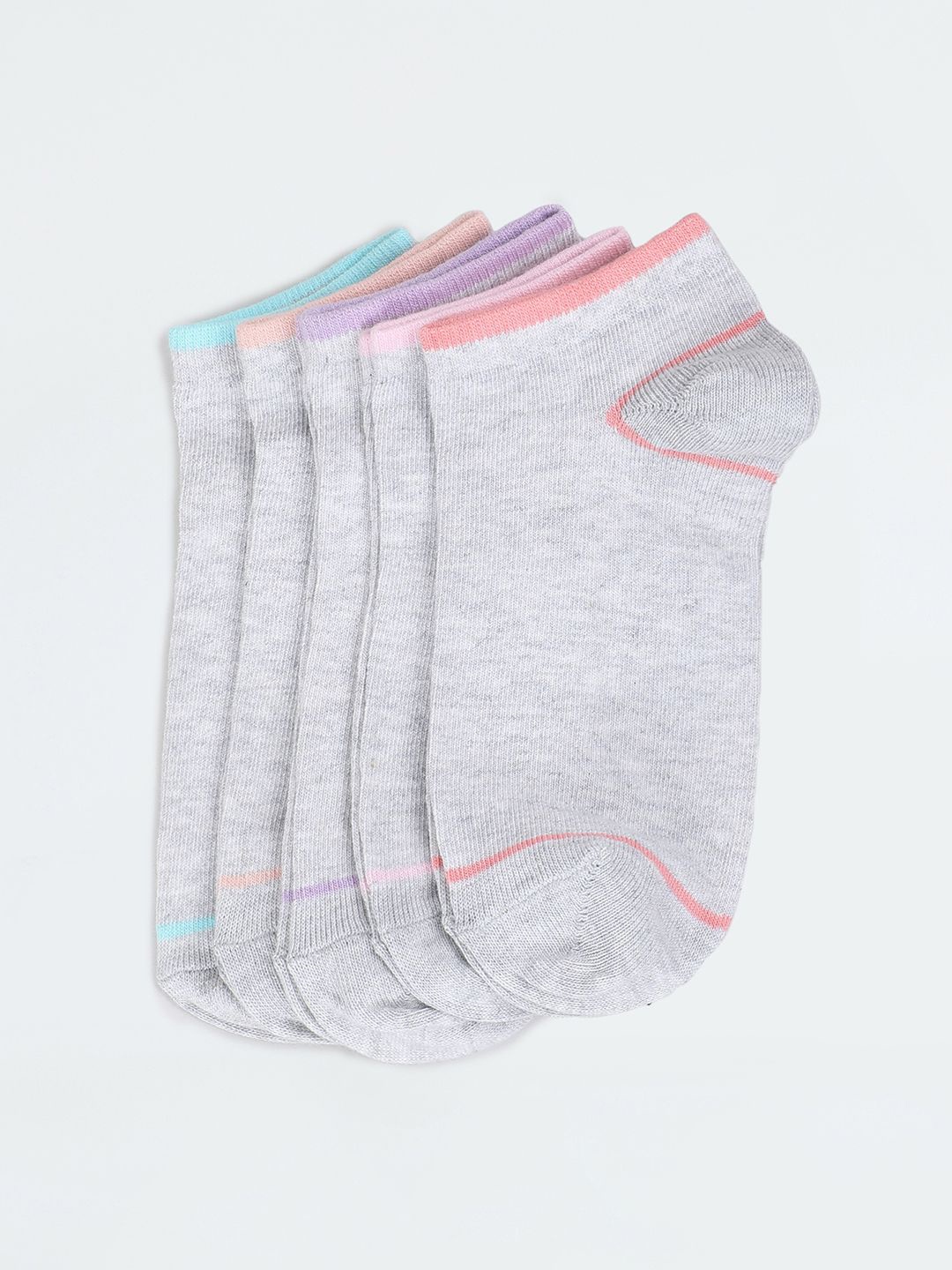 

max Women Pack Of 5 Striped Ankle Length Socks, Grey