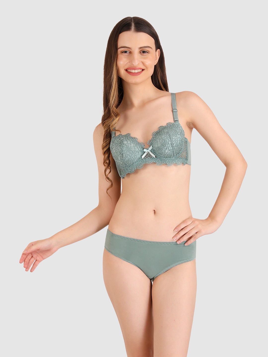 

BRACHY Self Design Heavily Padded Lingerie Set, Green