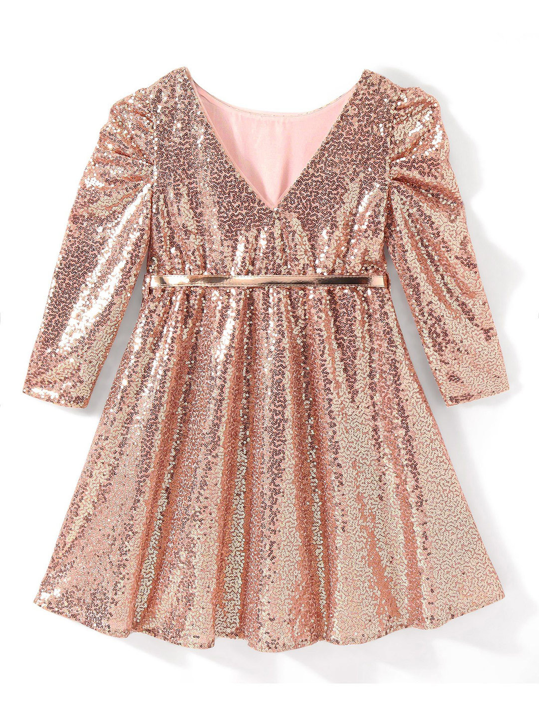 

Hola Bonita Girls Embellished Wrap Knee Length Dress, Gold