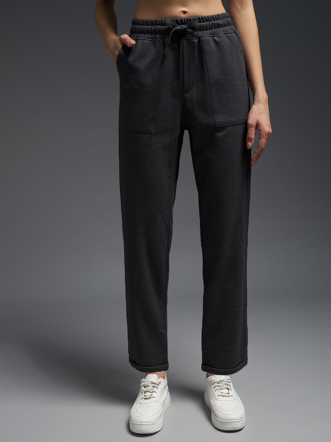 

MKH Women Cotton Mid-Rise Track Pants, Charcoal