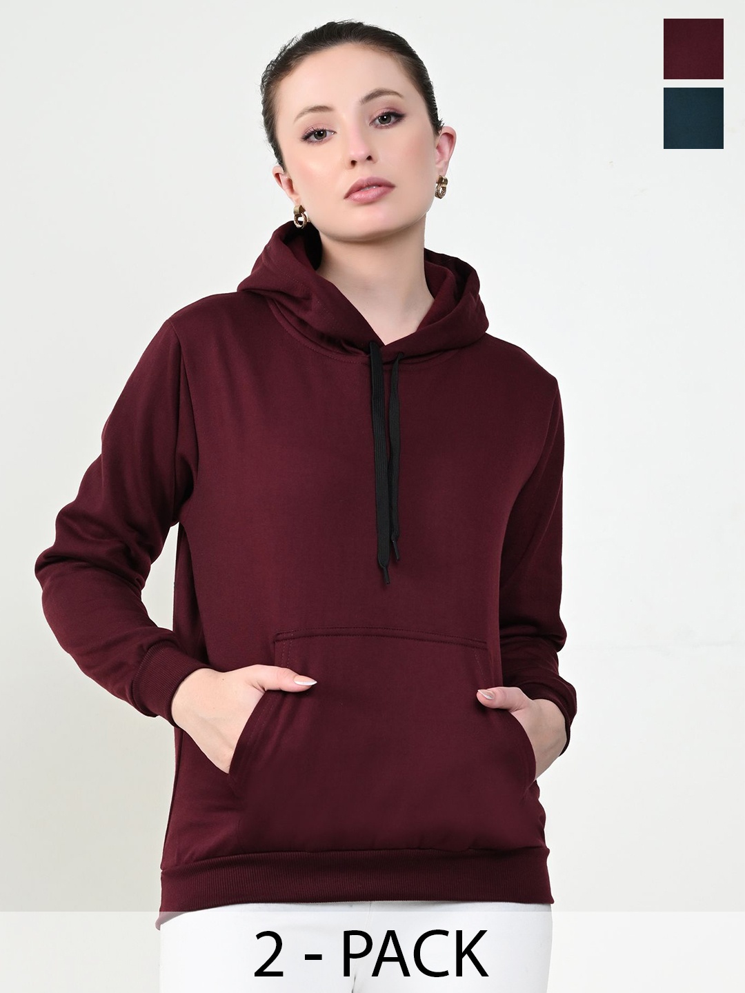 

BAESD Women Pack Of 2 Solid Hood Fleece Pullover Sweatshirts, Maroon