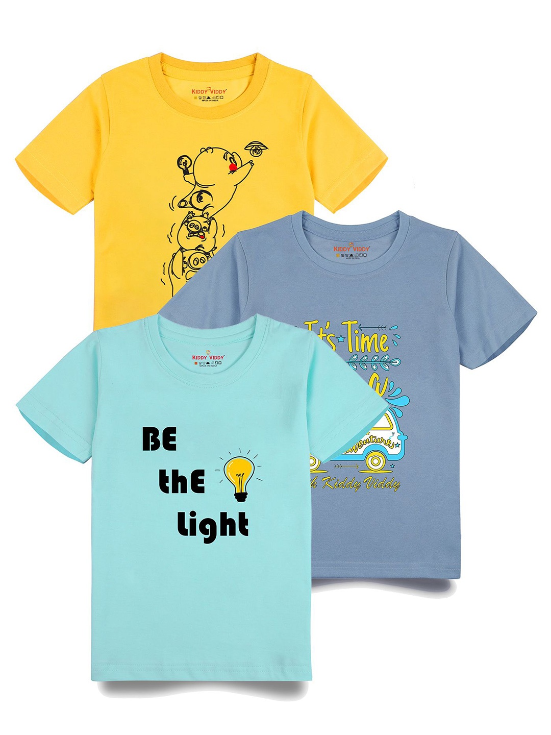 

AUSK Boys Pack Of 3 Graphic Printed Round Neck Cotton T-shirts, Sea green