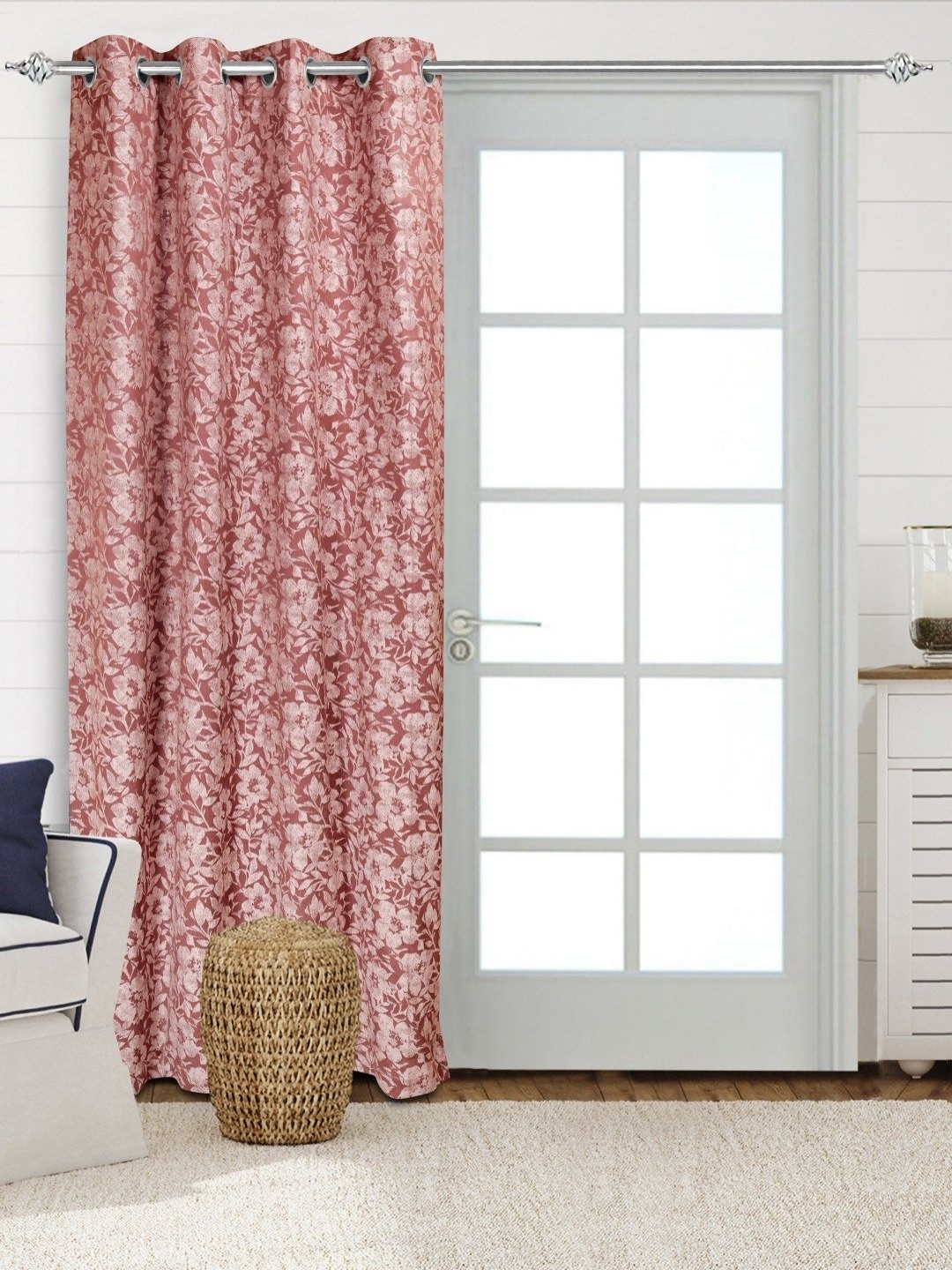 

Saral Home Mauve & White Floral Woven Design Cotton Room Darkening Door Curtain