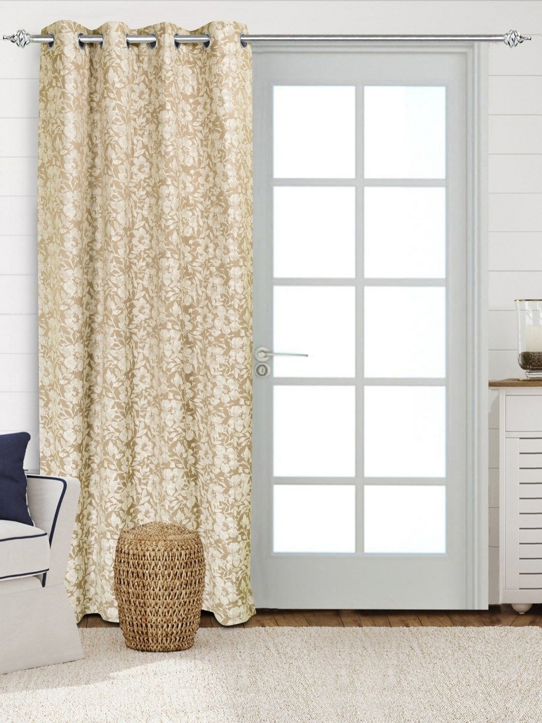 

Saral Home Beige & White Floral Woven Design Cotton Room Darkening Long Door Curtain