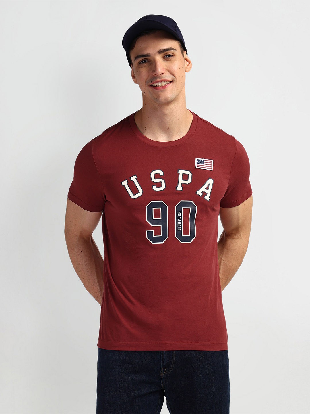 

U.S. Polo Assn. Denim Co. Brand Logo Printed Pure Cotton Slim Fit T-shirt, Maroon