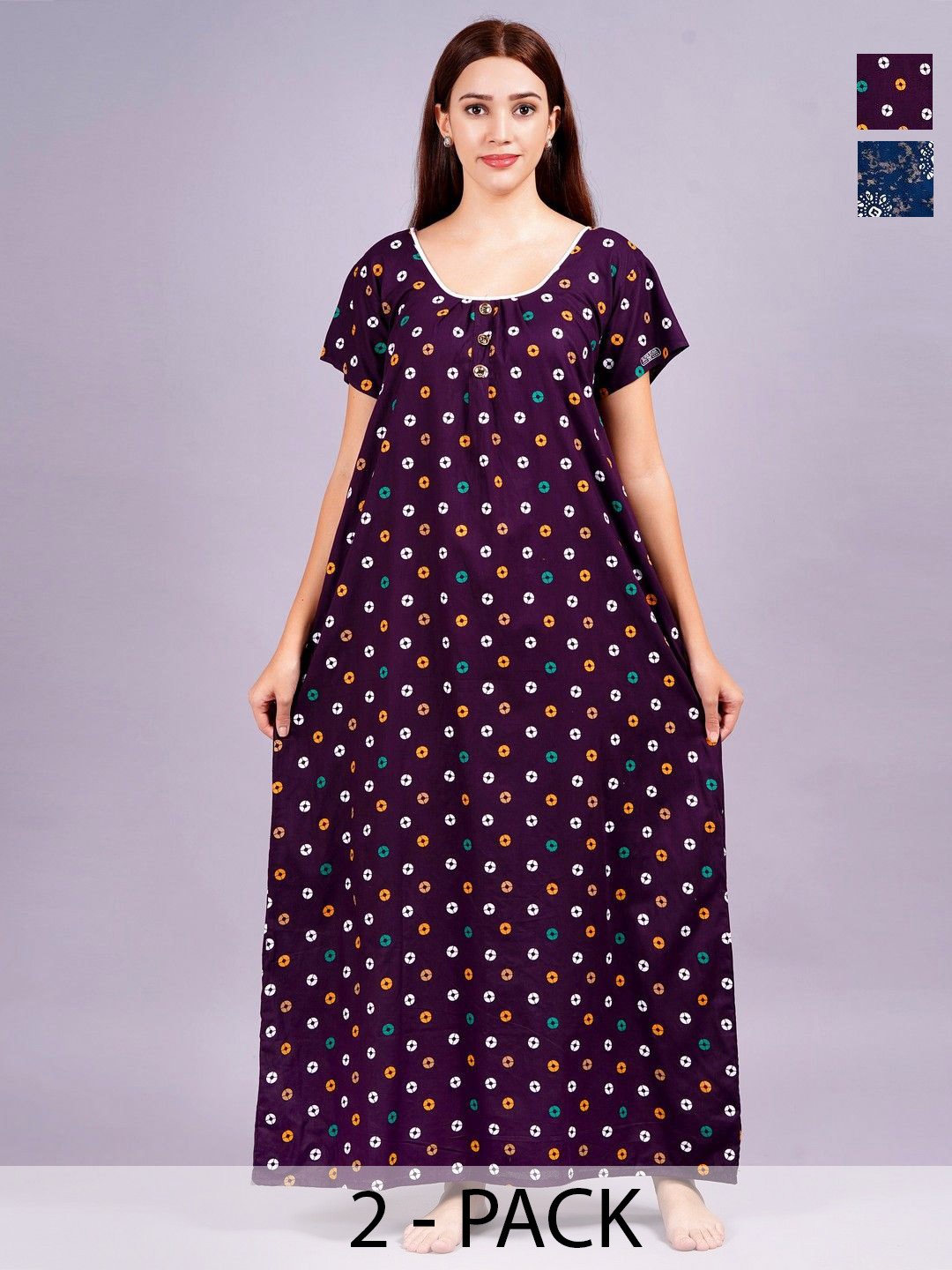 

Breezly Women Pack Of 2 Printed Maxi Nightdress, Blue