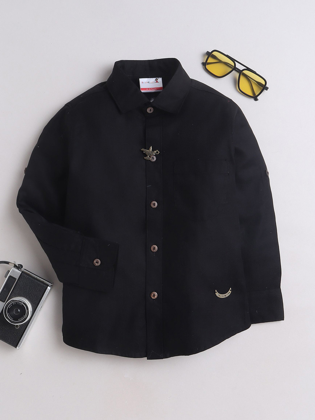 

BAATCHEET Boys Spread Collar Solid Cotton Casual Shirt, Black