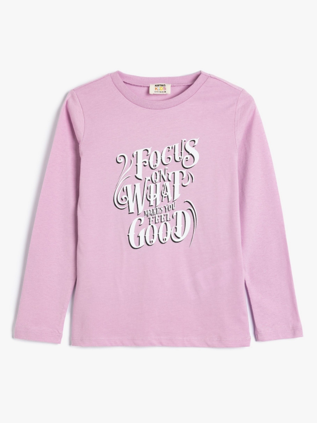 

Koton Girls Typography Printed Round Neck Cotton T-shirt, Lavender