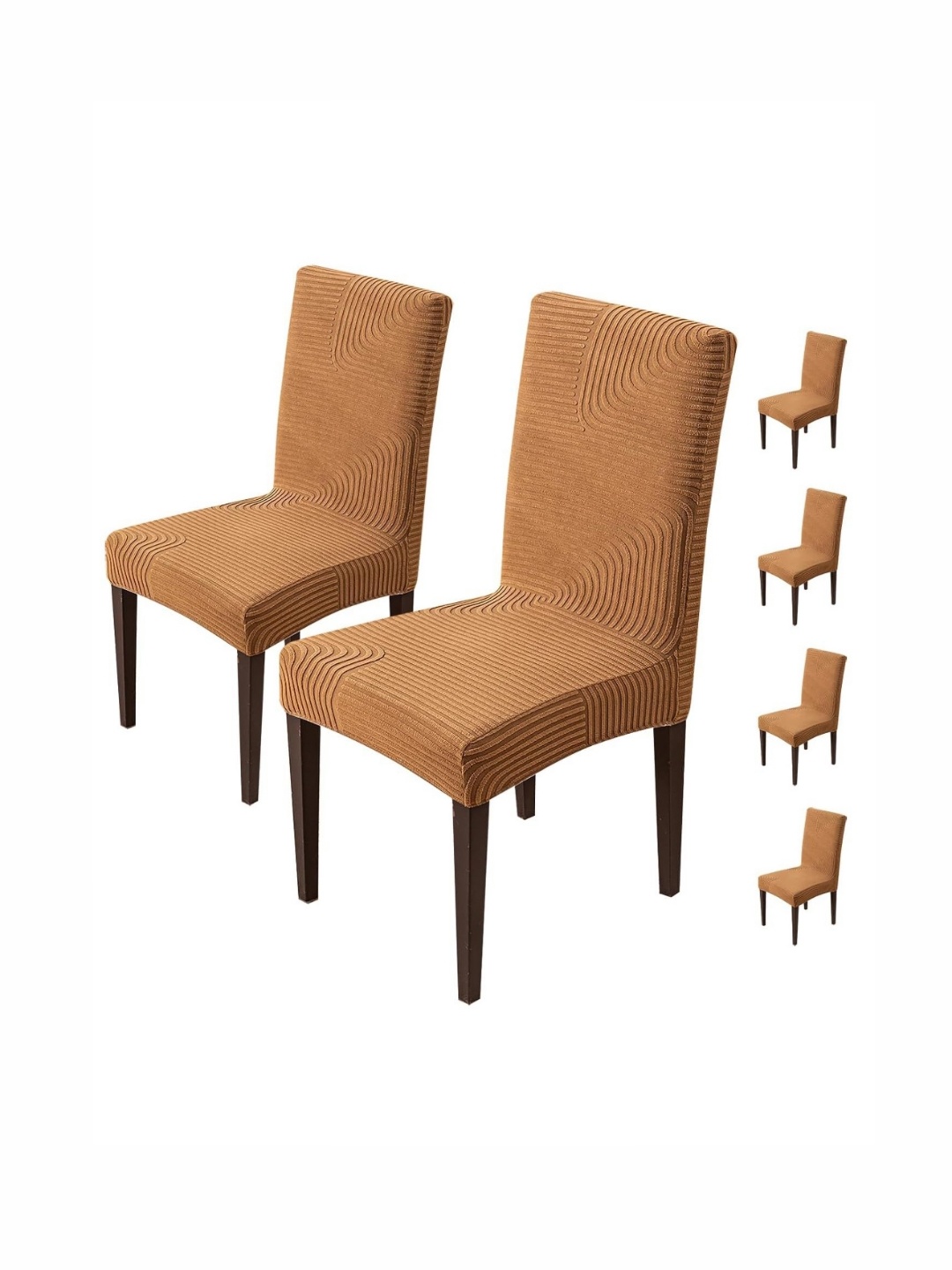 

HOUSE OF QUIRK Camel Brown 6 Pieces Striped Jacquard Chair Covers