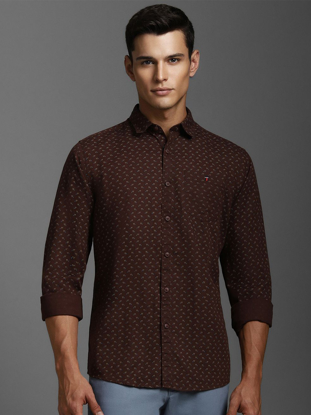 

Louis Philippe Jeans Men Spread Collar Floral Printed Cotton Casual Shirt, Brown