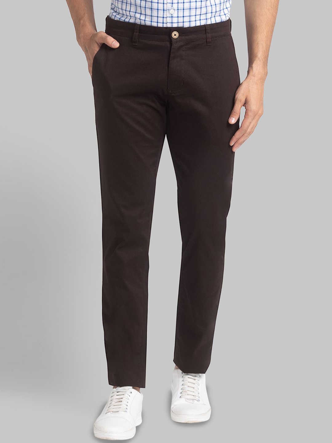 

Parx Men Tapered Fit Low-Rise Trousers, Brown