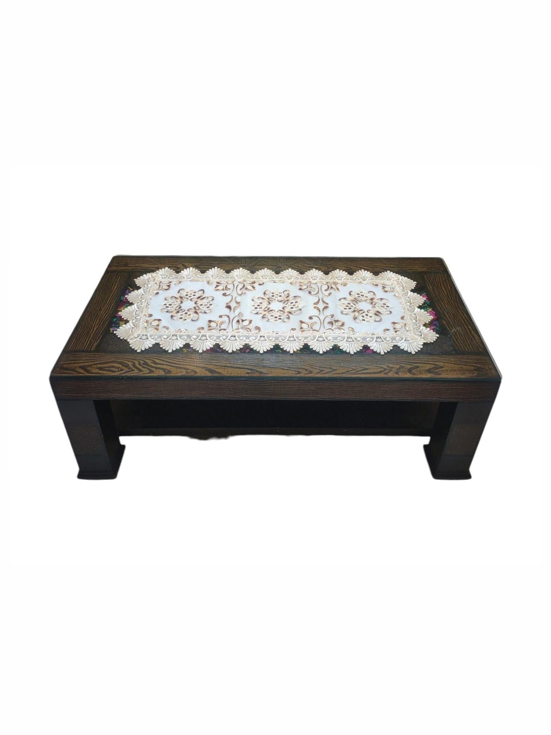 

TANLOOMS White & Beige Floral Embroidered Center Table Runner