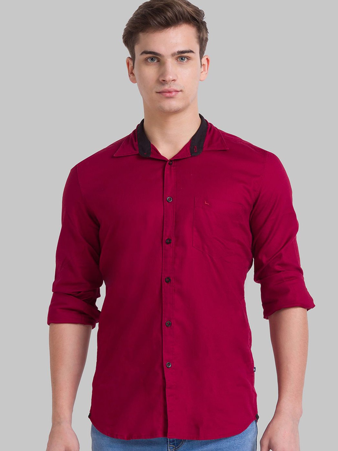 

Parx Men Cutaway Collar Solid Cotton Slim Fit Casual Shirt, Red