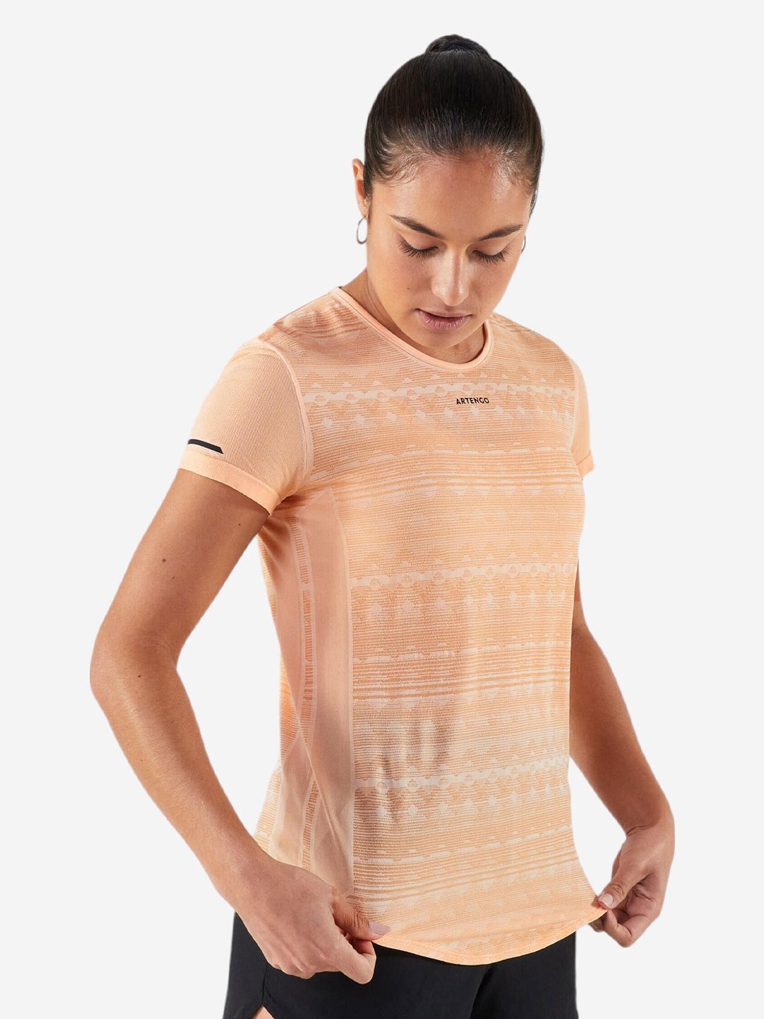 

Artengo By Decathlon Women Light Orange Stretchy Tennis T-Shirt