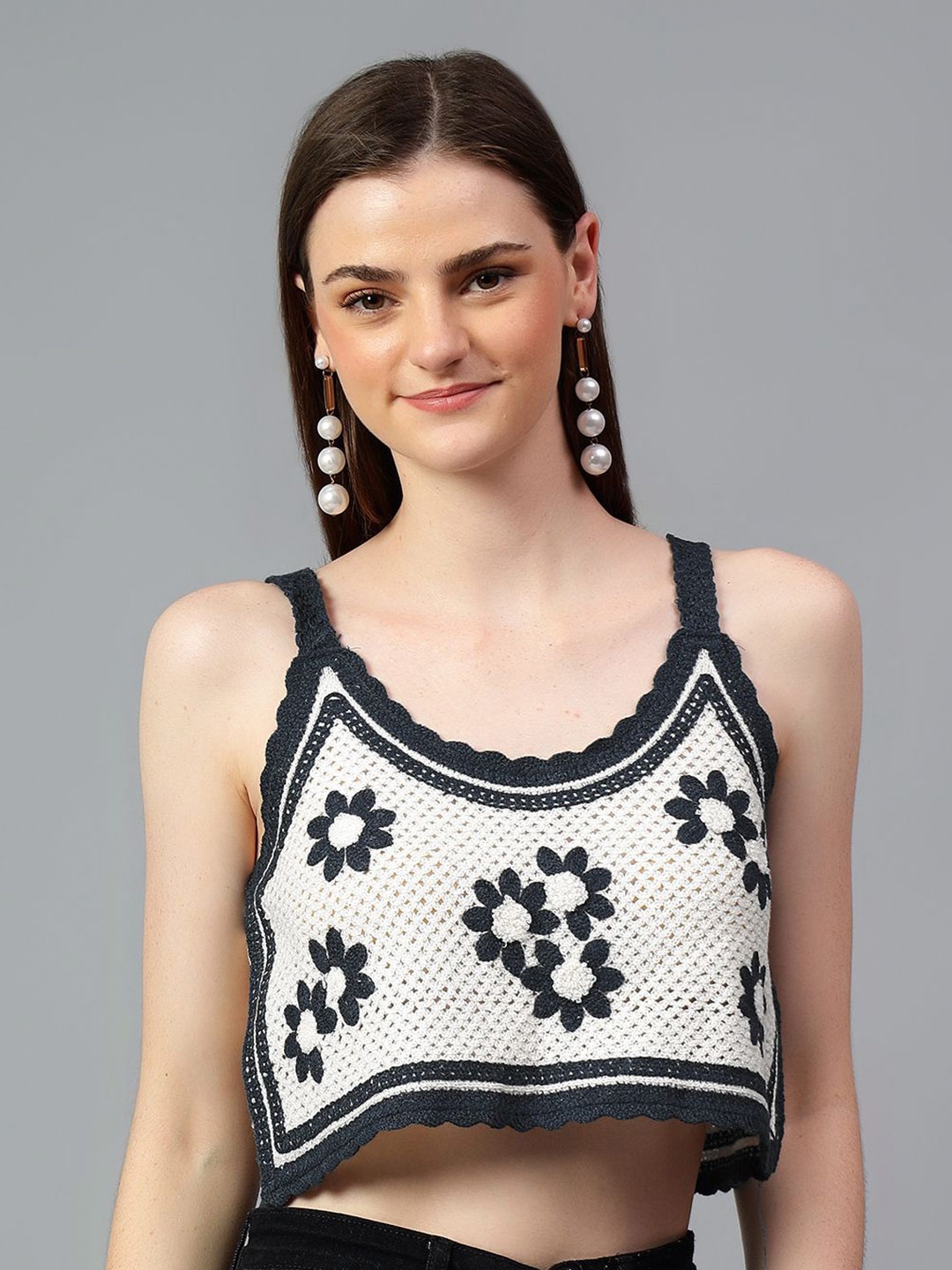 

Kotty Women Self Design Scoop Neck Cotton Top, White