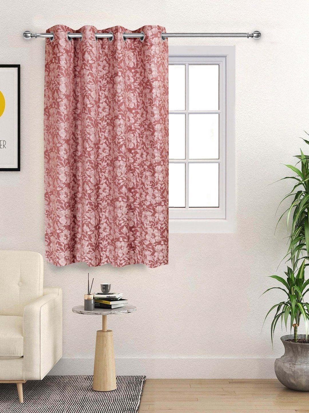 

Saral Home Mauve & White Floral Woven Design Cotton Room Darkening Window Curtain