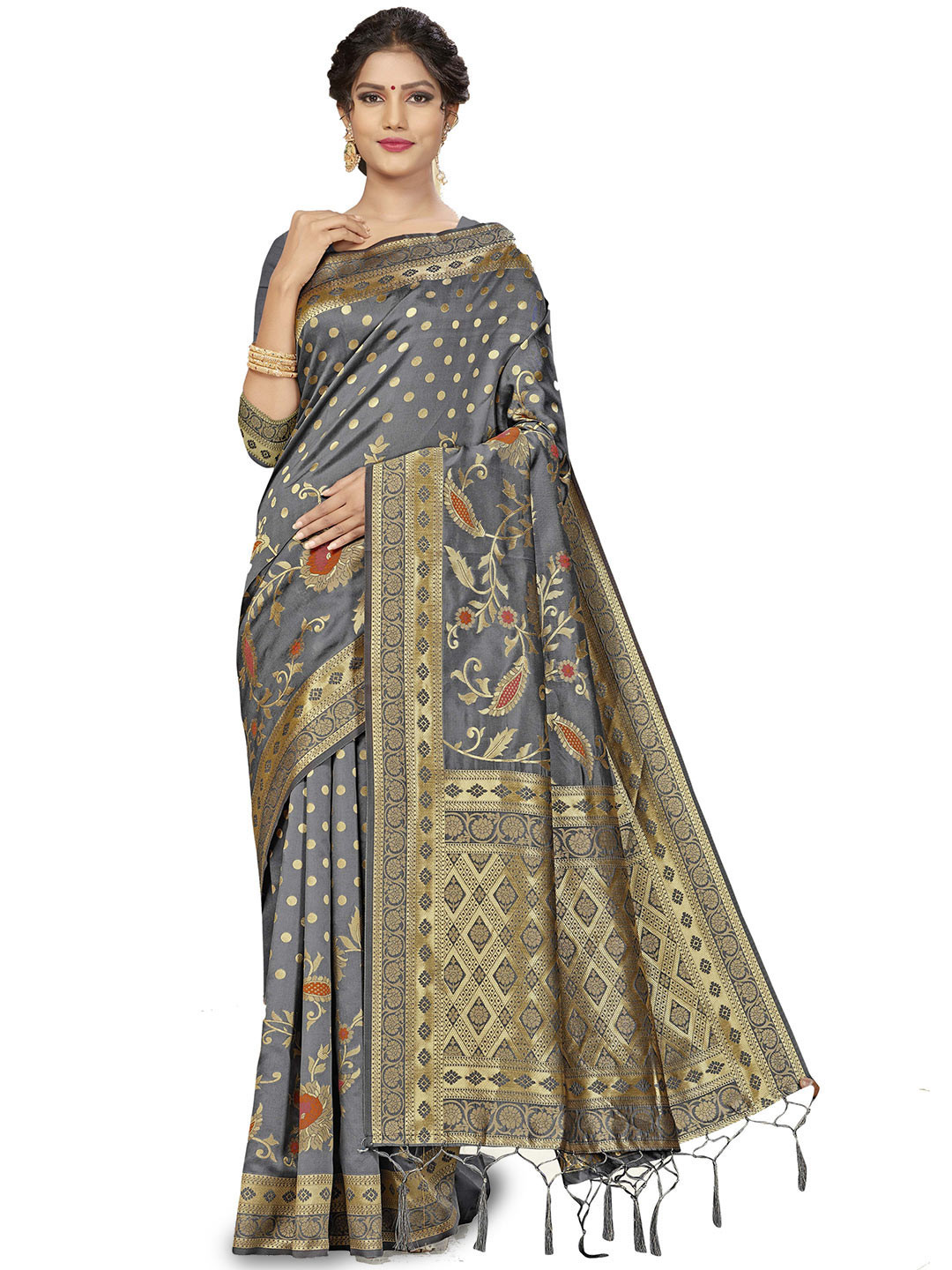 

Maroosh Woven Design Zari Banarasi Saree, Grey