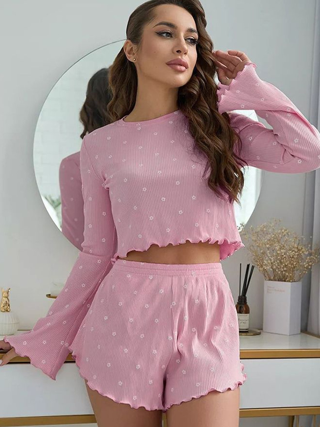 

LULU & SKY Women Top & Trousers Night Suits, Pink