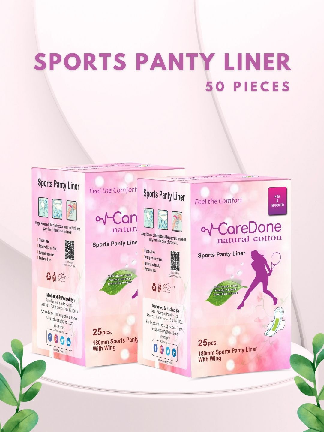 

CareDone Set Of 2 Ultra Thin Sports Panty Liners - 25Pcs Each, White