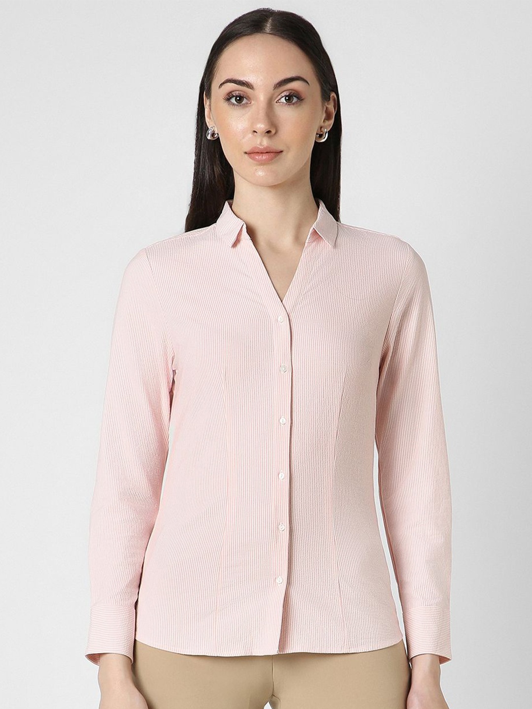 

Van Heusen Woman Spread Collar Vertical Striped Formal Shirt, Pink
