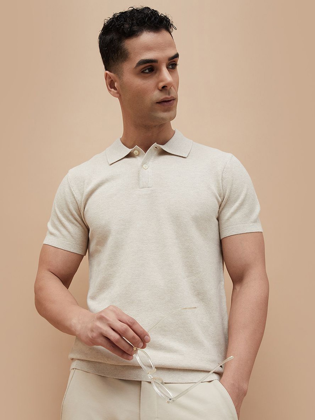 

CODE by Lifestyle Men Solid Polo Collar Cotton T-shirt, Beige