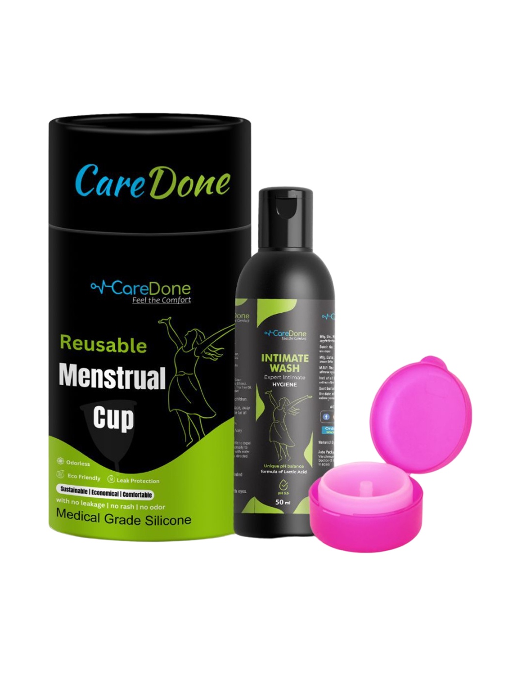 

CareDone Washable & Leakproof Menstrual Cup- S With Intimate Wash - 50 ml, Pink