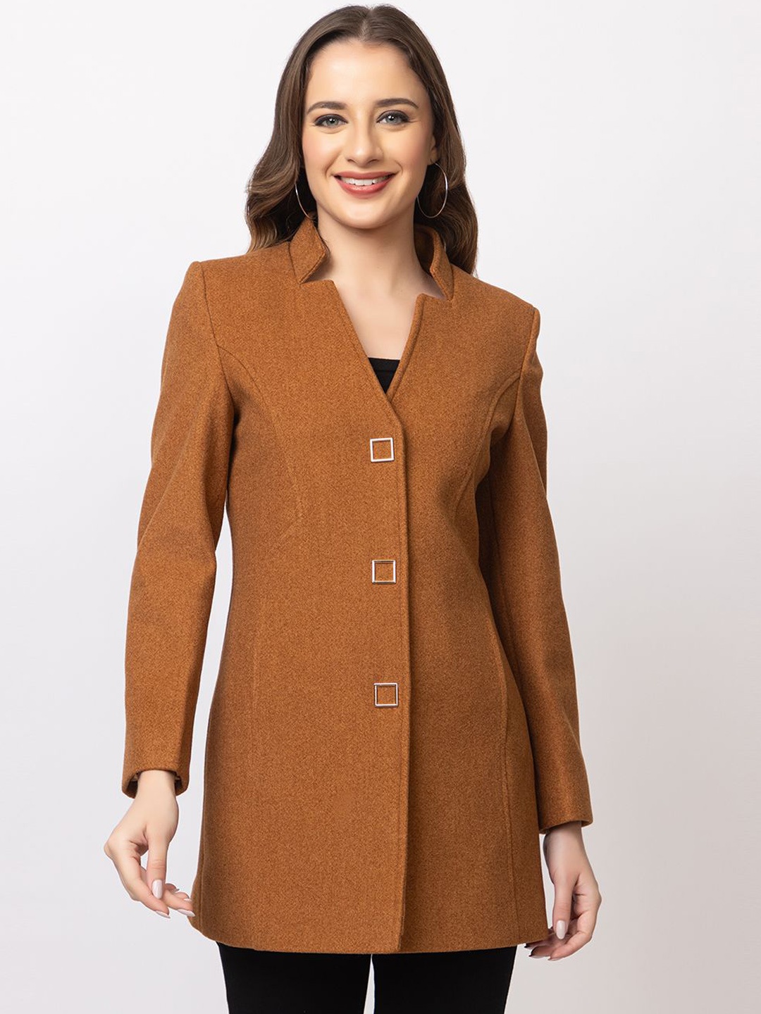 

TWENTY ME Single Breasted Stand Collar Overcoat, Tan