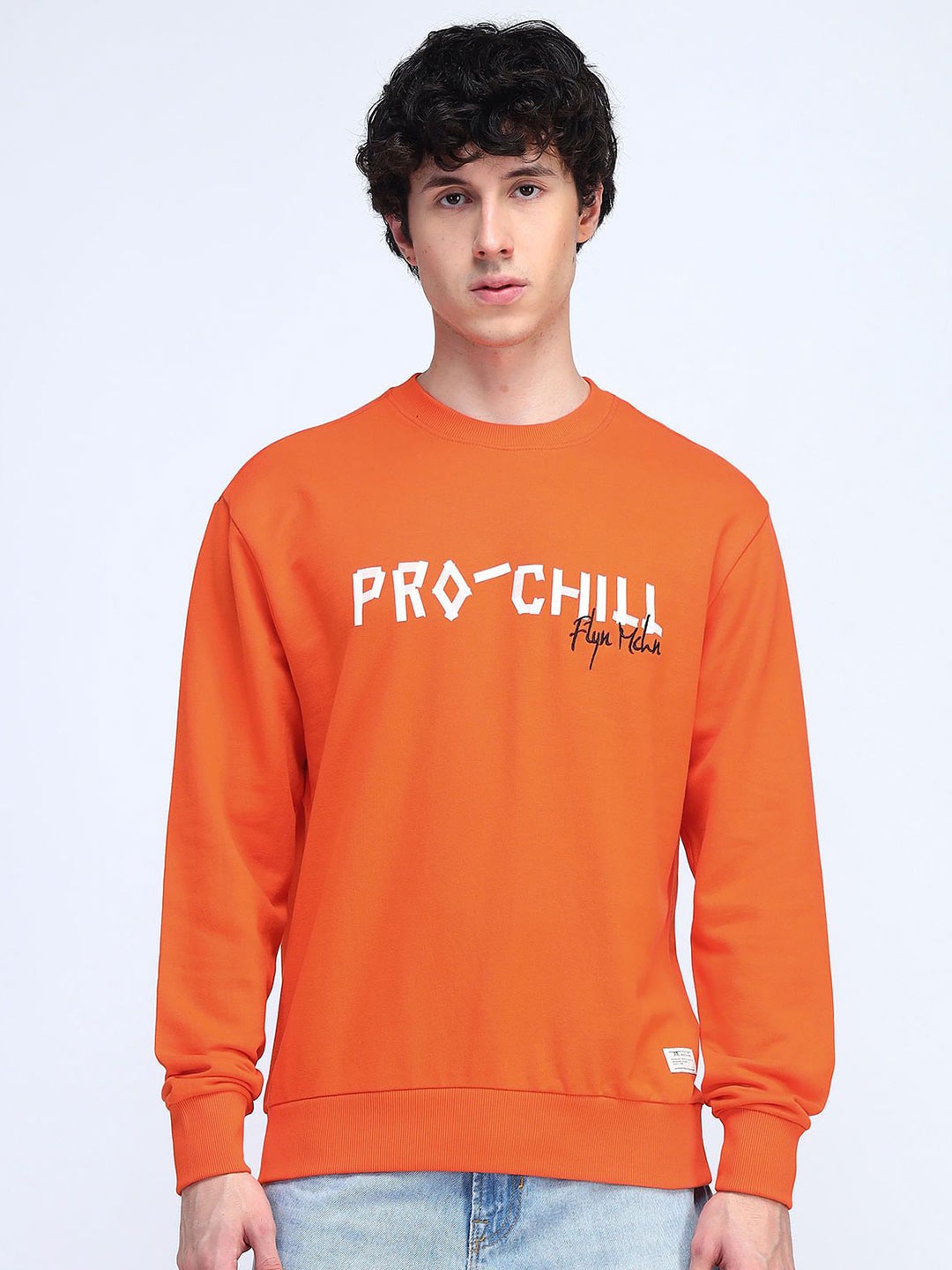 

Flying Machine Men Typography Printed Round Neck Cotton Pullover Sweatshirt, Orange