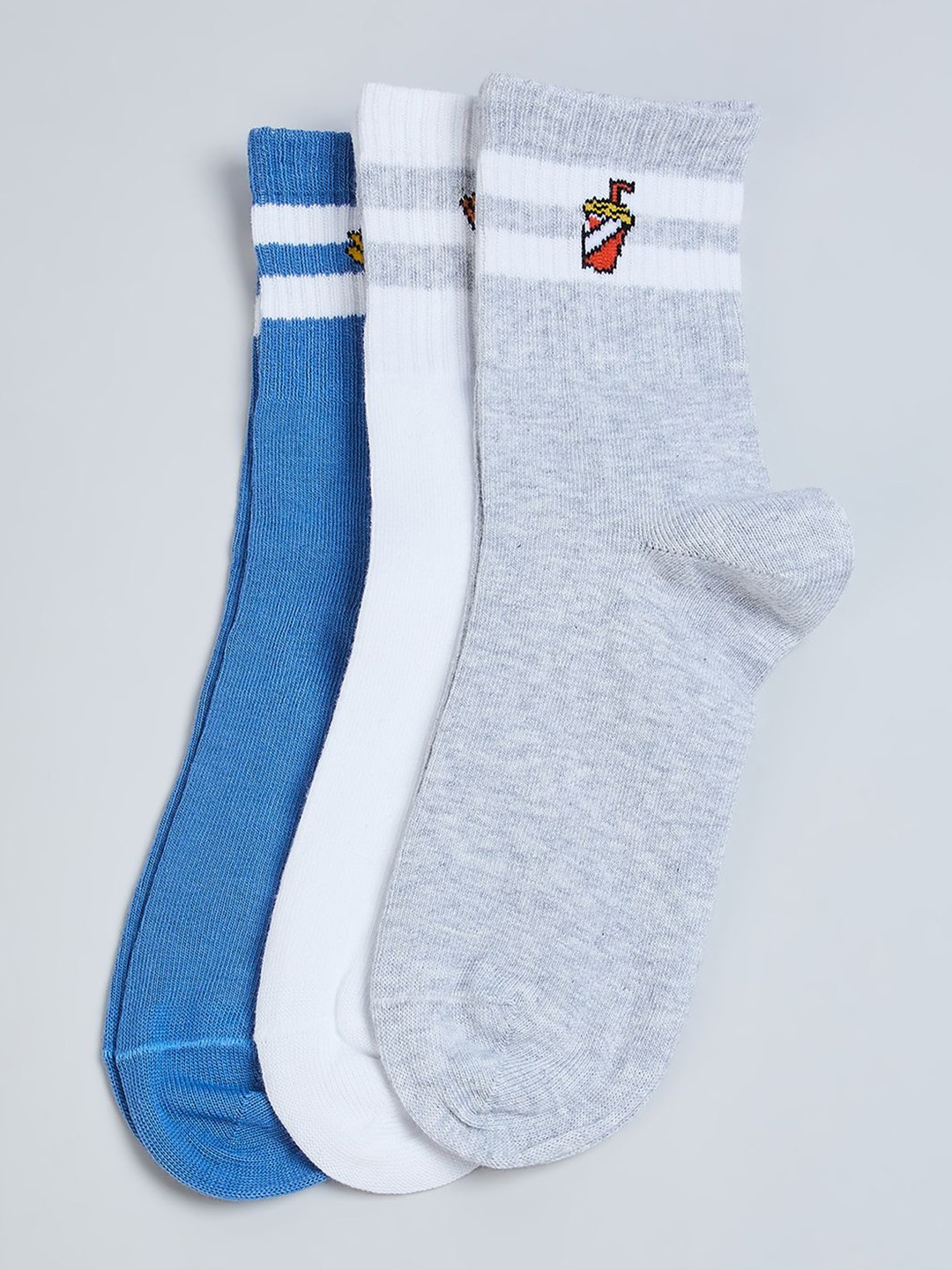 

max Boys Pack of 3 Striped Ankle-Length cotton Socks, Blue