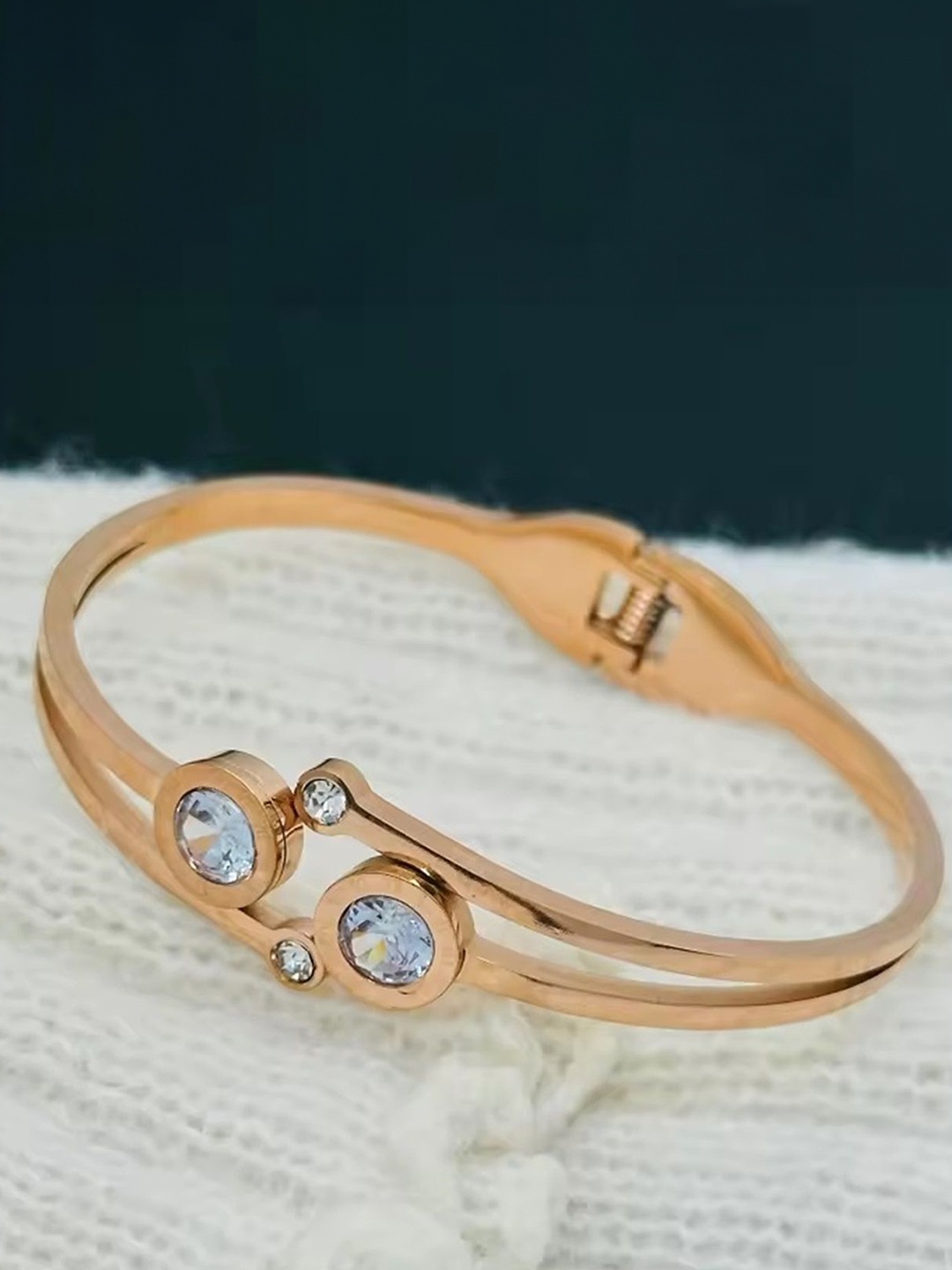 

WATCHSTAR Rose Gold-Plated Stainless Steel Crystals Bangle-Style Bracelet