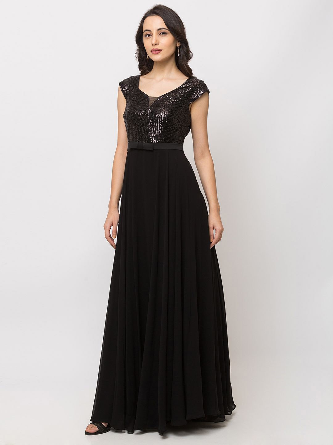 

SHECZZAR Sequined Georgette Maxi Dress, Black