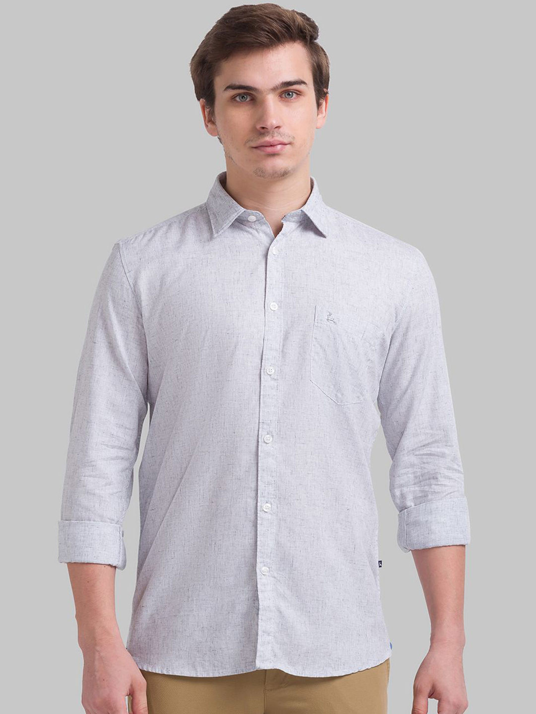 

Parx Men Cutaway Collar Textured Solid Cotton Slim Fit Casual Shirt, Grey