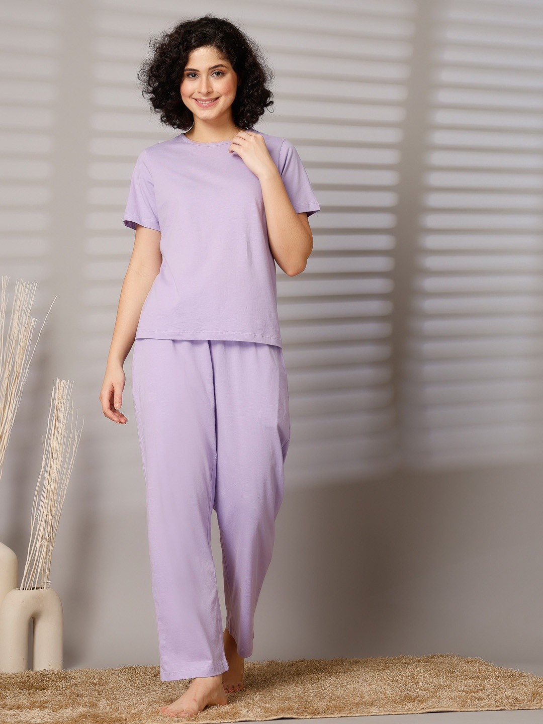 

ETC Women Pure Cotton Solid Night suit, Lavender