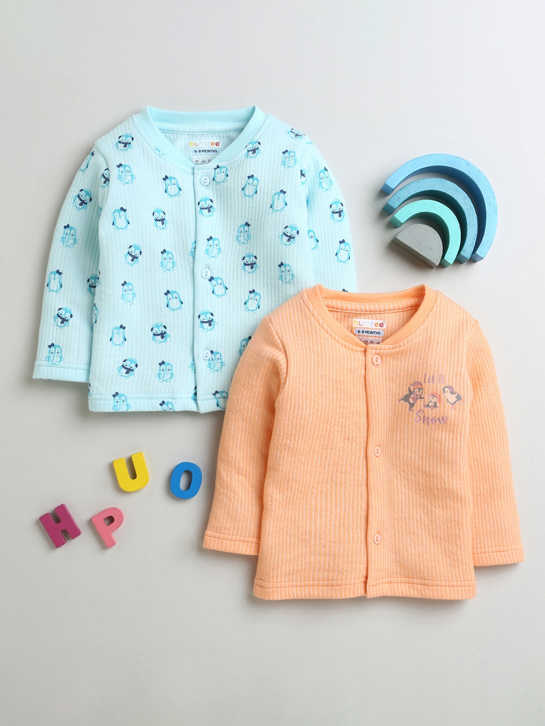 

BUMZEE Infant Girls Pack Of 2 Printed Cotton Thermal Tops, Orange