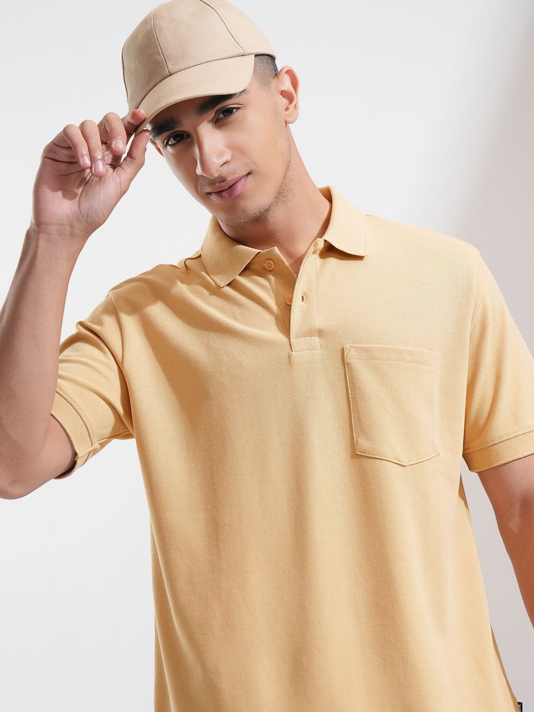 

HIGHLANDER Men Solid Polo Collar Cotton Relaxed Fit T-shirt, Yellow