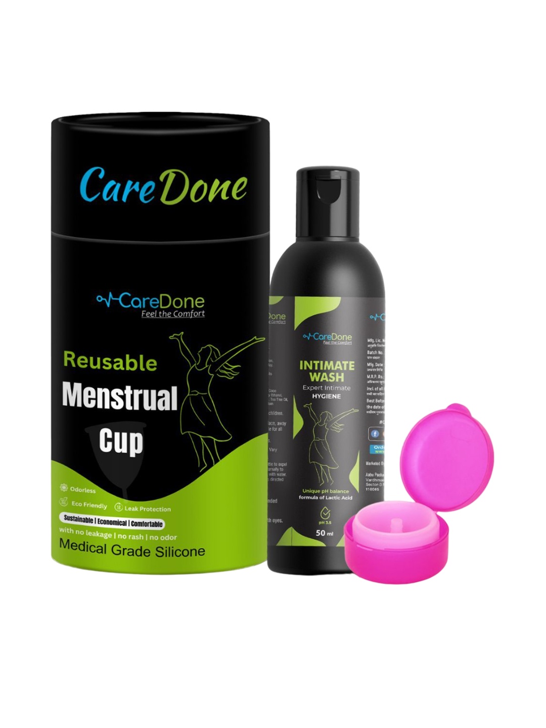 

CareDone Washable & Leakproof Menstrual Cup- S With Intimate Wash - 50 ml, Pink