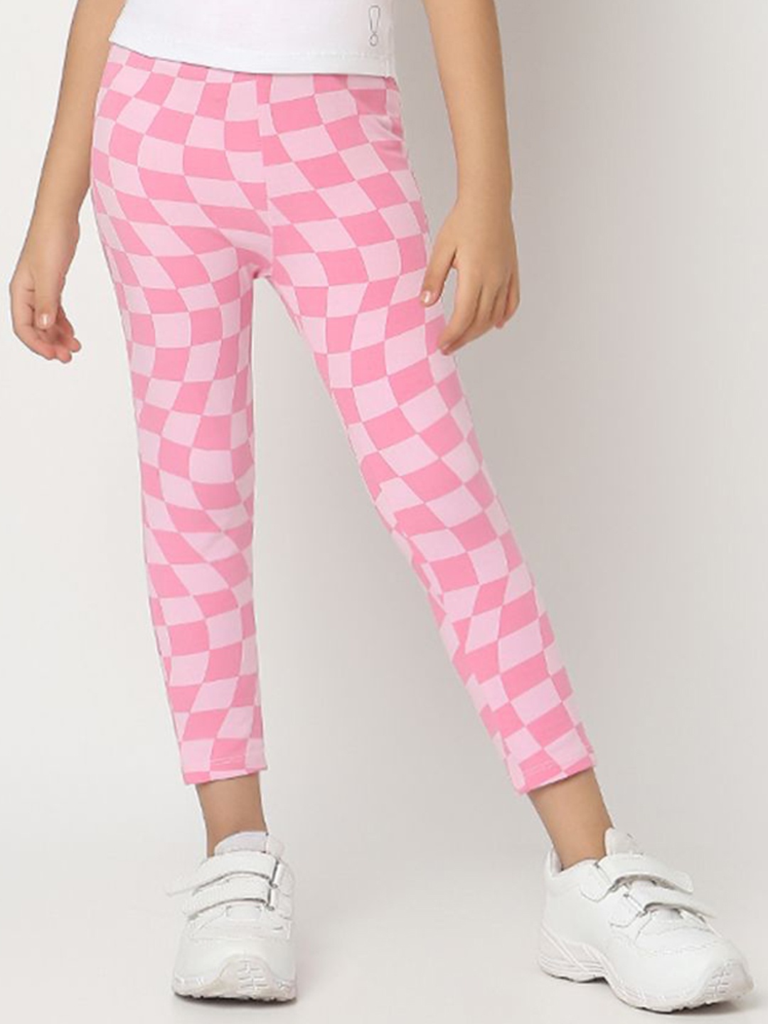 

You Got Plan B Girls Checked Mid-Rise Ankle Length Regular Fit Leggings, Pink