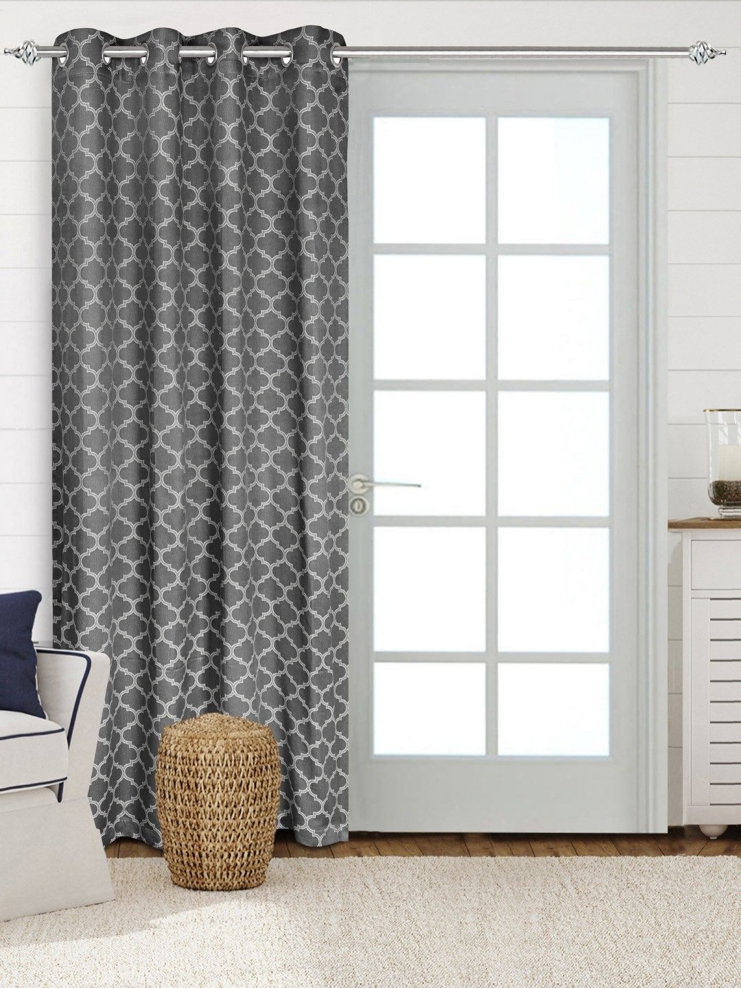 

Saral Home Grey & White Geometric Woven Design Cotton Room Darkening Long Door Curtain