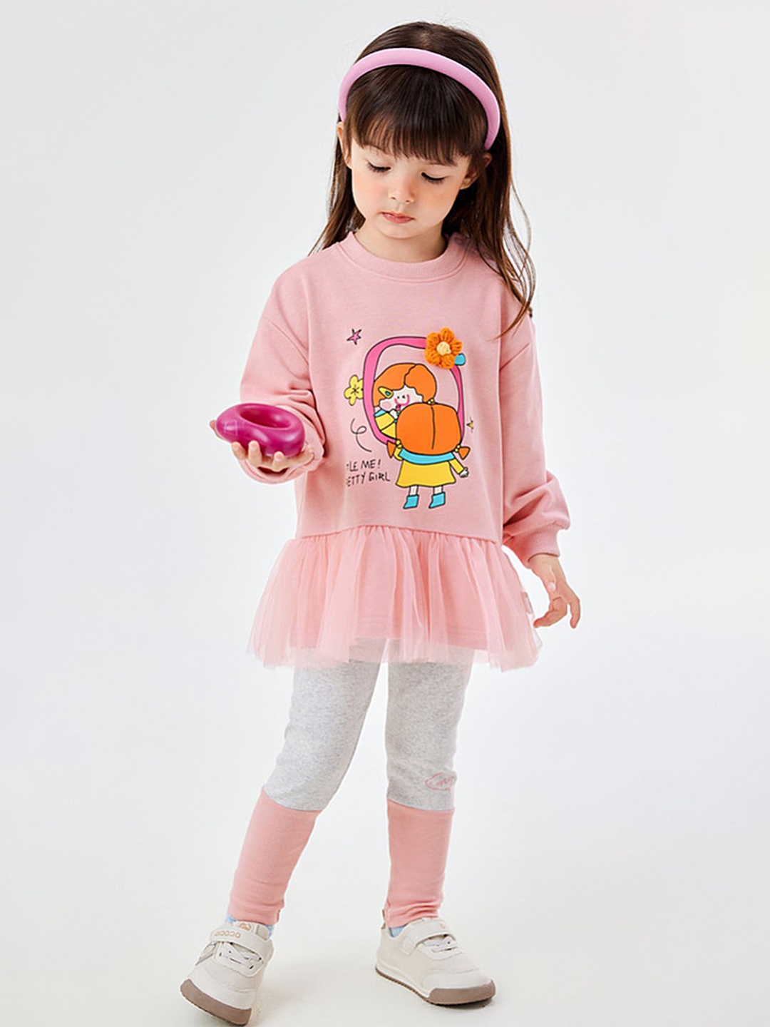 

LULU & SKY Girls Printed Round Neck Long Sleeves Top With Legging, Pink