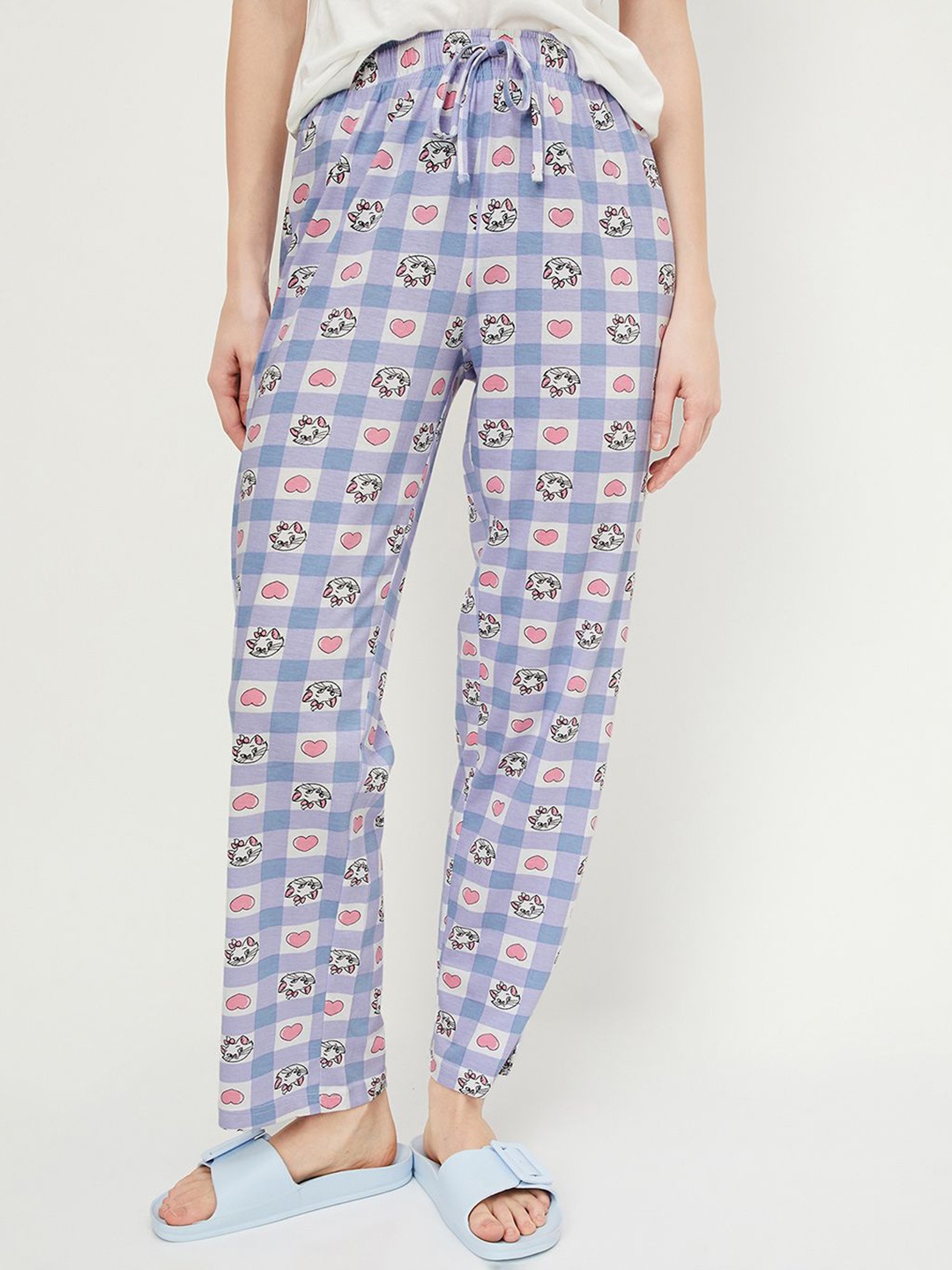 

max Printed Pure Cotton Mid Rise Lounge Pants, Blue