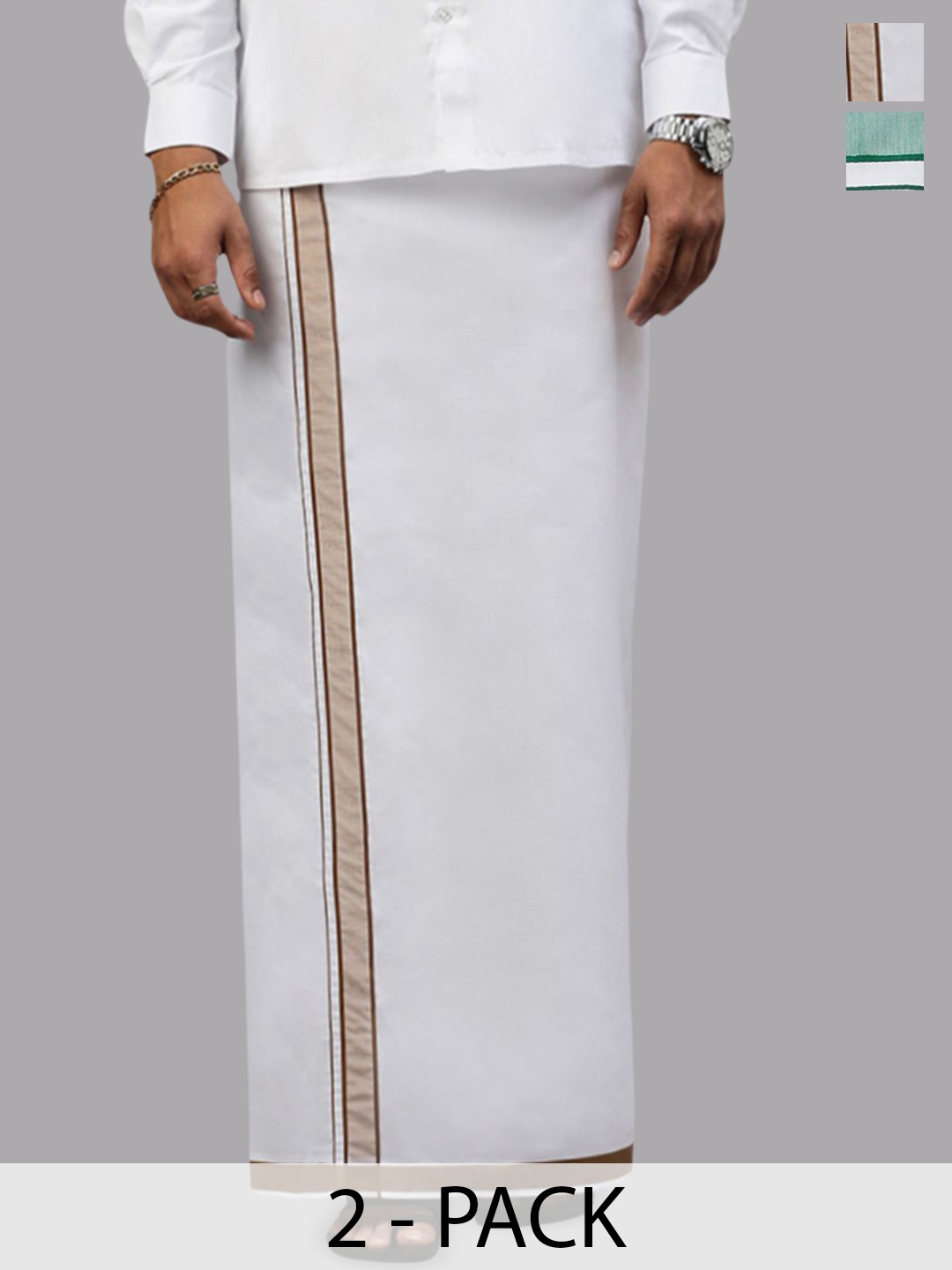 

Ramraj Men Pack Of 2 Solid Dhotis with Border, White