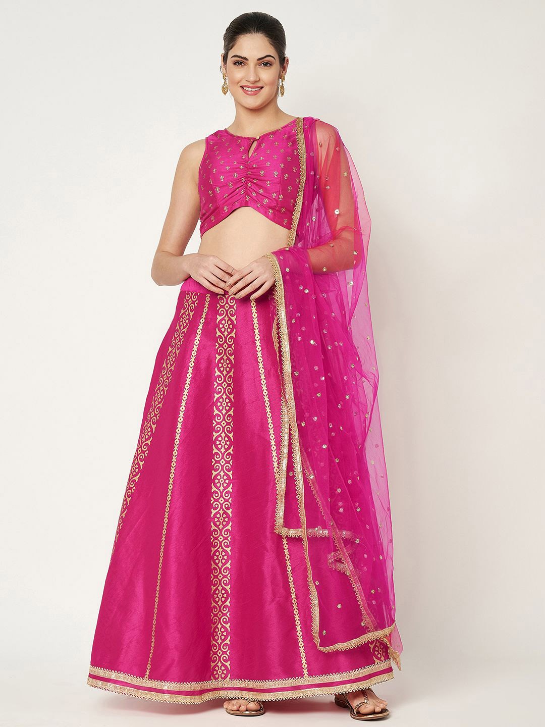 

studio rasa Women Printed Ready to Wear Lehenga & Blouse With Dupatta, Pink