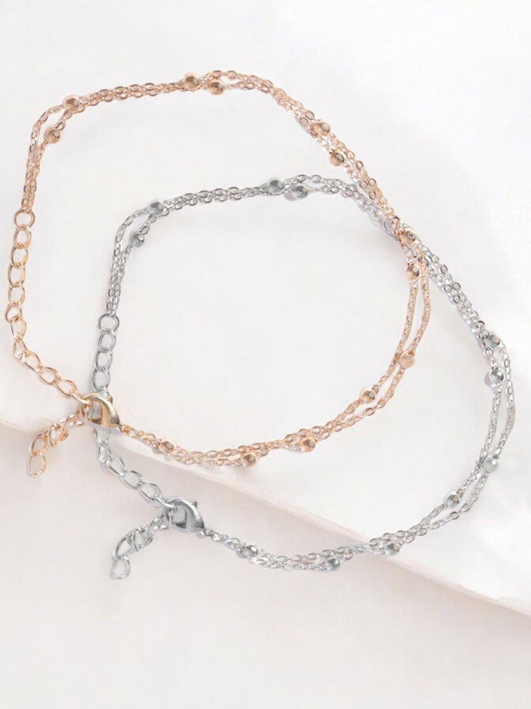 

fabula Set Of 2 Silver-Plated Layered Anklets