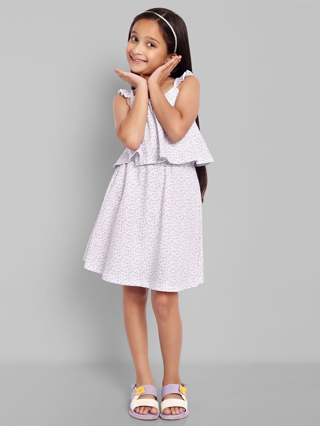 

ONE SKY Floral Printed Cotton Knee Length Fit & Flare Dress, Blue