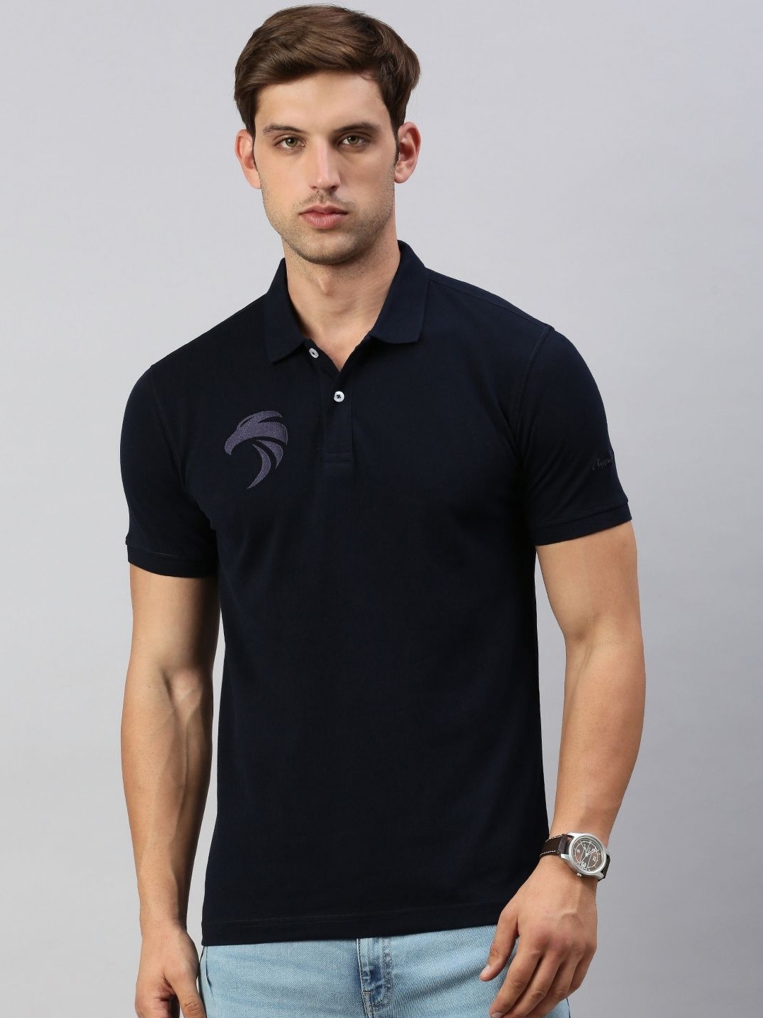 

Classic Polo Men Solid Polo Collar Cotton T-shirt, Navy blue