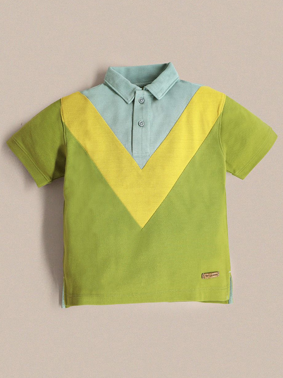 

Cherry Crumble Boys Colourblocked Polo Collar T-shirt, Green