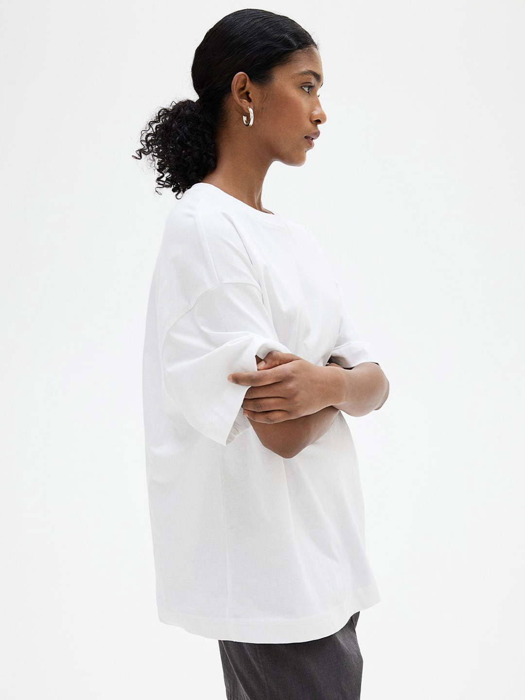 

H&M Pure Cotton Oversized Tshirts, White
