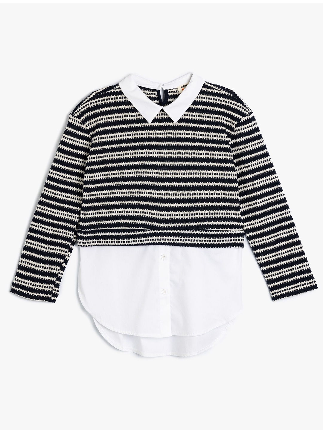 

Koton Girls Striped Shirt Collar Pullover Sweatshirt, Black